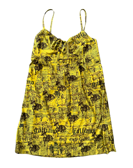 John Galliano Yellow Newspaper Print Mini Dress