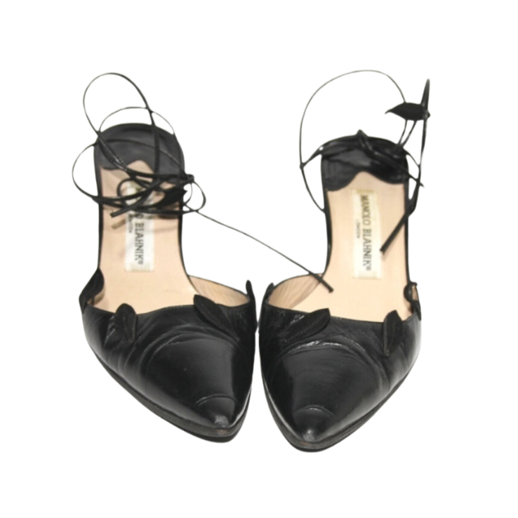 Manolo Blahnik Black Leaf Motif Heels