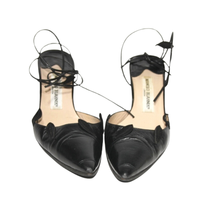 Manolo Blahnik Black Leaf Motif Heels