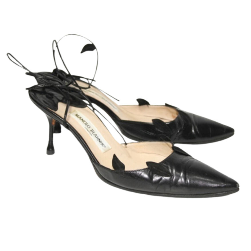 Manolo Blahnik Black Leaf Motif Heels