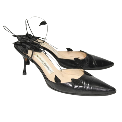 Manolo Blahnik Black Leaf Motif Heels