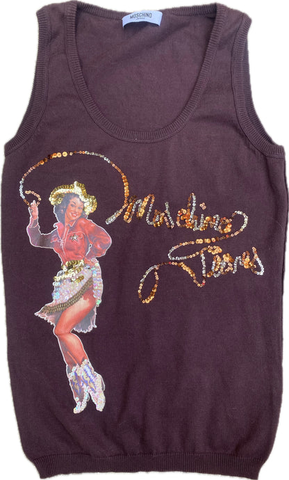 Moschino Jeans Sequin Cowgirl Knit Vest Top